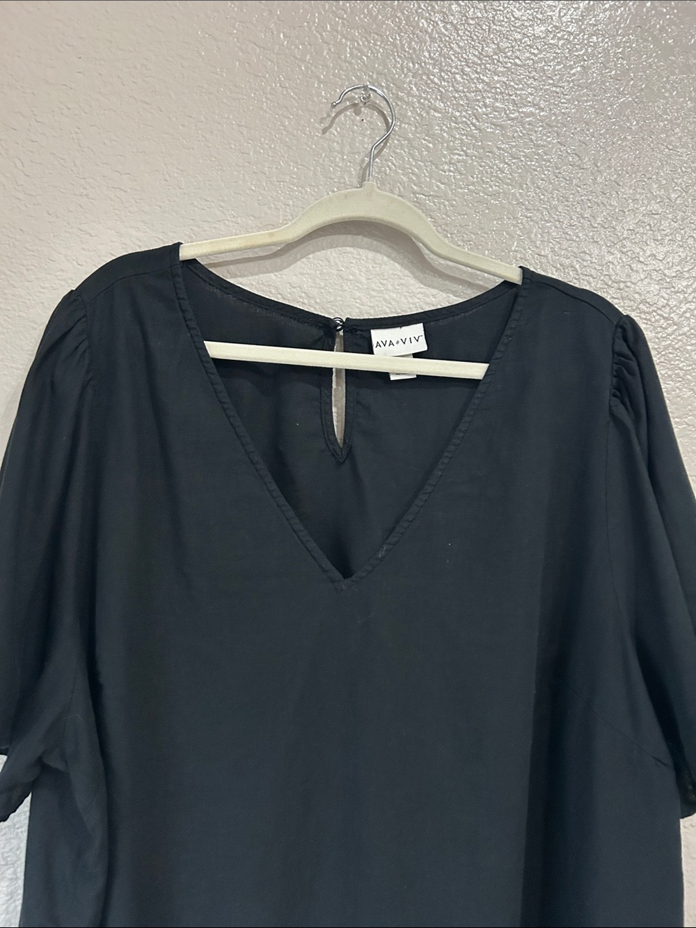 Ava & Viv Black V-Neck Flutter Sleeve Top Linen Blend Sz 2X Summer Chic TC0292 - Picture 6 of 7